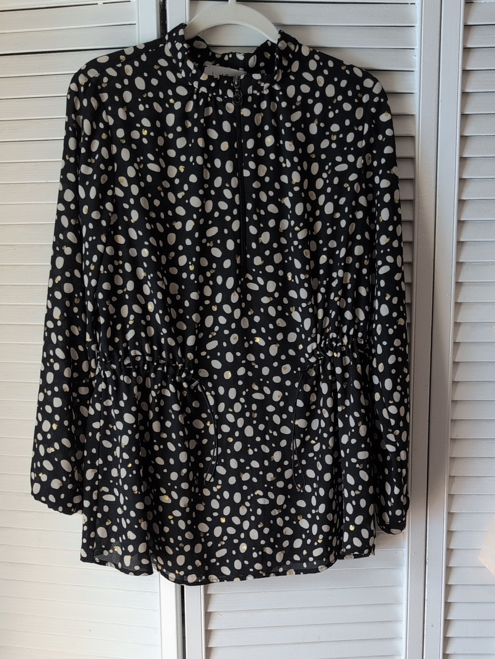 Joseph Ribkoff Black Skirt with Cream and Gold Dot Print